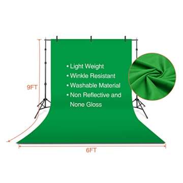 Yesker Photography Lighting Umbrella Kit, 6x9ft Green Screen Kit Backdrop Continuous Lighting Umbrella, 8.5x10ft Background Support System for Studio Photo Portrait Video Streaming