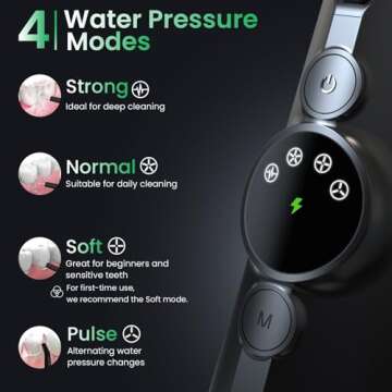 Rionhex Water Dental Flosser Teeth Pick: 4 Modes Cordless Oral Irrigator 300ML Tank USB-C Rechargeable Water Teeth Cleaner IPX7 Waterproof Flossing Cleaning Picks for Home Travel