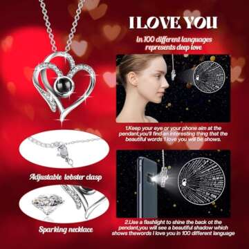 Pasuvsigt Preserved Real Rose with I Love You Heart Necklace 100 Languages with Music&Lights, Romantic Gifts for Women Wife Mom Girlfriend Valentine's Day Mother's Day Birthday Anniversary