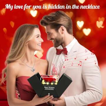 Pasuvsigt Preserved Real Rose with I Love You Heart Necklace 100 Languages with Music&Lights, Romantic Gifts for Women Wife Mom Girlfriend Valentine's Day Mother's Day Birthday Anniversary