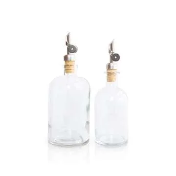 Rail19 Small Clear Glass Mouthwash Dispenser with Metal Pour Spout | Cooking Oil and Vinegar Dispenser - Perfect for The Bathroom, Kitchen and Tabletop, 8oz (Silver)