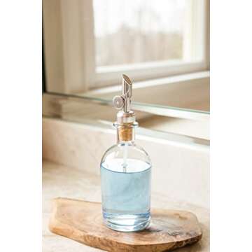 Rail19 Small Clear Glass Mouthwash Dispenser with Metal Pour Spout | Cooking Oil and Vinegar Dispenser - Perfect for The Bathroom, Kitchen and Tabletop, 8oz (Silver)