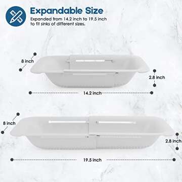 Collapsible Colander Kitchen Extendable Strainer Fruits Vegetables Noodle Pasta Food Drain Basket Space-Saver Portable Drainer Over Sink(1, 2#White)