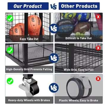 Uboway Garage Sports Equipment Storage Organizer Garage Organization with Baskets and Wheels, Toy St...