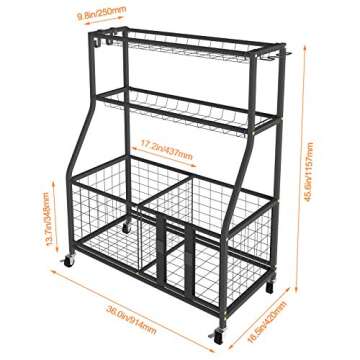 Uboway Garage Sports Equipment Storage Organizer Garage Organization with Baskets and Wheels, Toy Storage Organizer, Ball Storage Rack for Basketball, Tennis Ball, Volleyball, Football and More