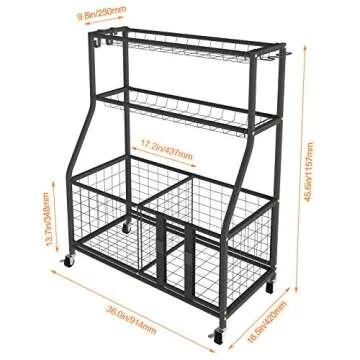 Uboway Garage Sports Equipment Storage Organizer Garage Organization with Baskets and Wheels, Toy Storage Organizer, Ball Storage Rack for Basketball, Tennis Ball, Volleyball, Football and More