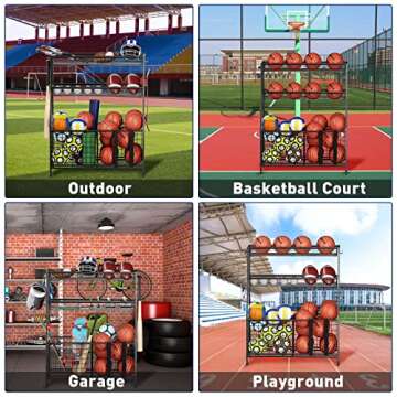 Uboway Garage Sports Equipment Storage Organizer Garage Organization with Baskets and Wheels, Toy Storage Organizer, Ball Storage Rack for Basketball, Tennis Ball, Volleyball, Football and More