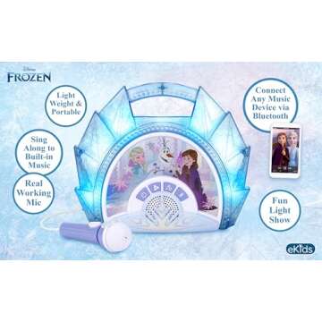 eKids Disney Frozen Karaoke Microphone with Bluetooth Speaker for Fans of Disney Toys, Kids Karaoke ...