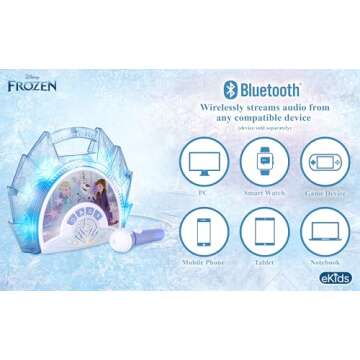 eKids Disney Frozen Karaoke Microphone with Bluetooth Speaker for Fans of Disney Toys, Kids Karaoke Machine with Built in Music