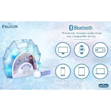 eKids Disney Frozen Karaoke Microphone with Bluetooth Speaker for Fans of Disney Toys, Kids Karaoke Machine with Built in Music