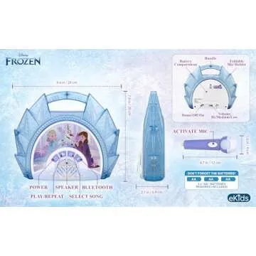 eKids Disney Frozen Karaoke Microphone with Bluetooth Speaker for Fans of Disney Toys, Kids Karaoke Machine with Built in Music