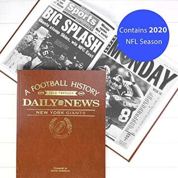 Signature gifts New York Football Personalized History Book - NY Football Fan Gift - A Pro Football History Told Through Newspaper Coverage - Add a Name Gold Foil Embossed for Free - Giants