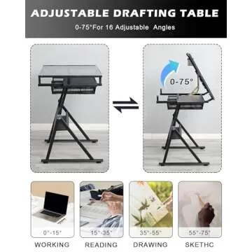 LifeSky Adjustable Drafting Table - Stylish Art Desk with Storage