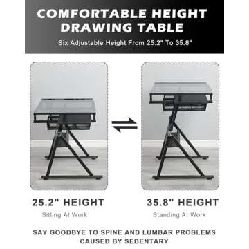 LifeSky Adjustable Drafting Table - Stylish Art Desk with Storage