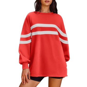 Panadila Womens Oversized Crewneck Sweatshirt Striped Pullover Long Sleeve Tunic Tops to Wear with L...