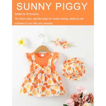 Adorable SUNNY PIGGY Baby Girl Summer Dress with Headband