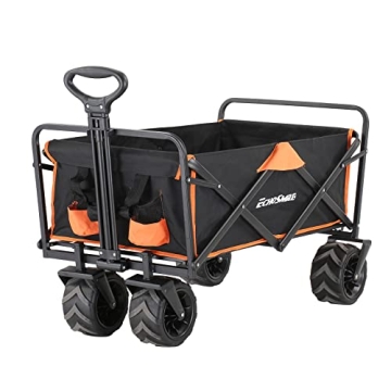 EchoSmile Heavy Duty 350 Lbs Capacity Collapsible Wagon, Outdoor Folding Camping Wagons, Grocery Por...