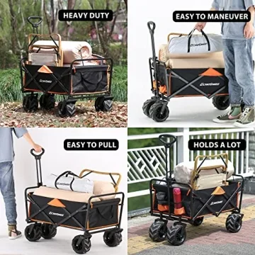 EchoSmile Heavy Duty 350 Lbs Capacity Collapsible Wagon, Outdoor Folding Camping Wagons, Grocery Portable Utility Cart, Adjustable Rolling Carts, All Terrain Sports Wagon with Big Wheels