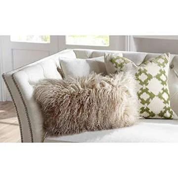 Luxury 100% Wool Mongolian Lamb Throw Pillow in Navy