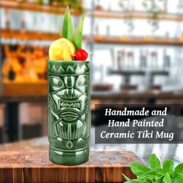 Tiki Mugs Cocktail Set of 4 - Large Tumblers Ceramic Hawaiian Luau Party Mugs Drinkware, Cute Exotic Cocktail Glasses, Tiki Bar Professional Hawaiian Party Barware