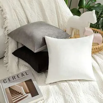 MIULEE Pack of 2 Velvet Pillow Covers Decorative Square Pillowcase Soft Solid Cushion Case for Spring Couch Sofa Bedroom Outdoor 12x12 Inch Pure White