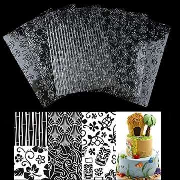 Ocmoiy 6 Pack Fondant Impression Mat Fondant Mold Set, Embossed Bamboo/Shells/Ocean Waves/Flower and Vine/Turtles/Hawaii Style Texture Mold for Chocolate Fondant Wedding Cake Decoration