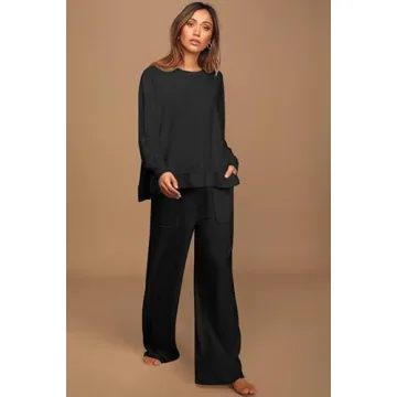 ETCYY NEW Lounge Sets for Women 2 Piece Outfits with Side Split Sweatshirt Tops and Wide Leg Sweatpants
