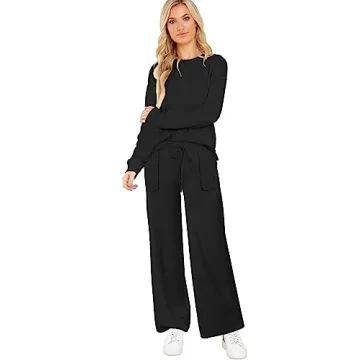 ETCYY NEW Lounge Sets for Women 2 Piece Outfits with Side Split Sweatshirt Tops and Wide Leg Sweatpants