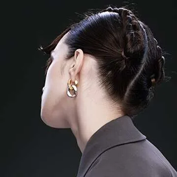 Sloong 14k Gold Plated Chunky Earring Cuban Link Chain Circle Hoop Earrings Paperclip Link Chain Jewelry Drop Dangle Earrings set for women Adult