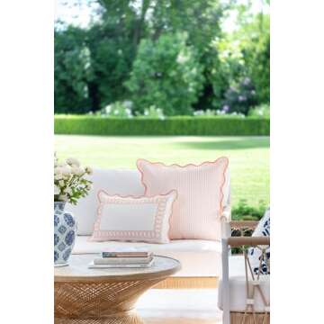 Hofdeco Premium Coastal Patio Indoor Outdoor Scalloped Throw Pillow Cover Only, 20"x20" Water Repell...