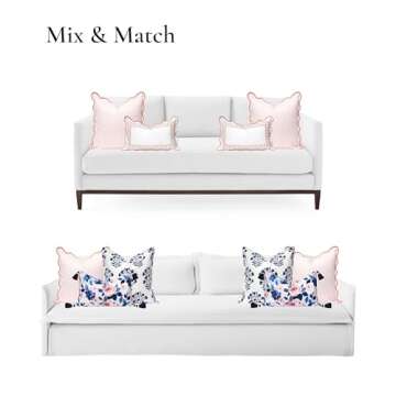 Hofdeco Premium Coastal Patio Indoor Outdoor Scalloped Throw Pillow Cover Only, 20"x20" Water Repellent for Backyard, Couch, Blush Pink Print Stripes