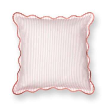 Hofdeco Premium Coastal Patio Indoor Outdoor Scalloped Throw Pillow Cover Only, 20"x20" Water Repellent for Backyard, Couch, Blush Pink Print Stripes