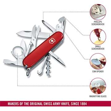 Victorinox Explorer Swiss Army Knife, 16 Function Swiss Made Pocket Knife with 2 Blades, Corkscrew, Scissors and Screwdrivers - Red