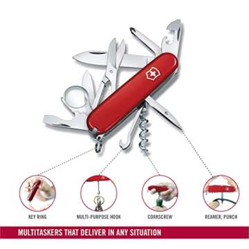 Victorinox Explorer Swiss Army Knife, 16 Function Swiss Made Pocket Knife with 2 Blades, Corkscrew, Scissors and Screwdrivers - Red
