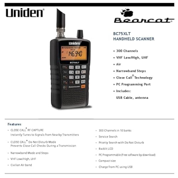 Uniden Bearcat BC75XLT Handheld Scanner with 300 Channels