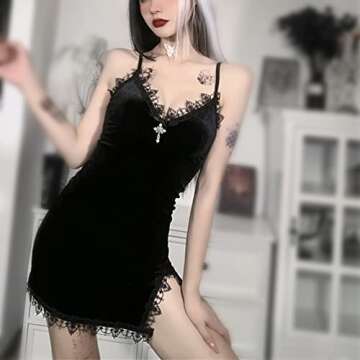 Goth Bodycon Velvet Dress with Deep V-Neck and Slit