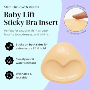 love & nuuna Baby Lift Double Sided Sticky Push Up Bra Inserts - Reusable Adhesive Bra Pads for Biki...
