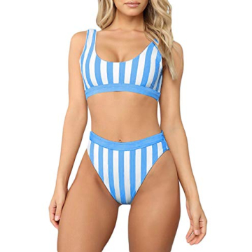 Aleumdr Women's Striped Bikini Set High Waisted Tummy Control