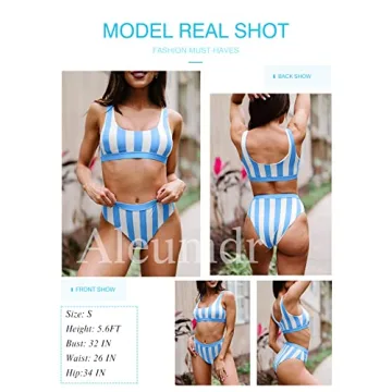Aleumdr Women's Striped Bikini Set High Waisted Tummy Control