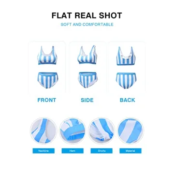 Aleumdr Women's Striped Bikini Set High Waisted Tummy Control