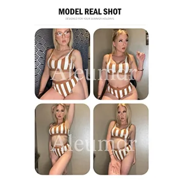 Aleumdr Women's Striped Bikini Set High Waisted Tummy Control