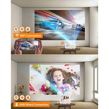 Mini Projector, TOPVISION WiFi Portable Projector for Outdoor Movie Night, 1080P Supported Movie Projector for Home Theater Compatible with TV Stick, HDMI, VGA, USB, AV, Laptop, PS4