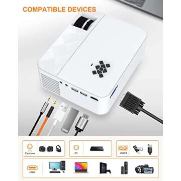 Mini Projector, TOPVISION WiFi Portable Projector for Outdoor Movie Night, 1080P Supported Movie Projector for Home Theater Compatible with TV Stick, HDMI, VGA, USB, AV, Laptop, PS4