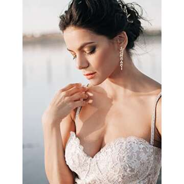 SWEETV Marquise Cubic Zirconia Wedding Earrings for Women Brides, Crystal Chandelier Bridal Drop Ear...