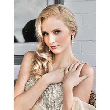 SWEETV Marquise Cubic Zirconia Wedding Earrings for Women Brides, Crystal Chandelier Bridal Drop Earrings for Prom Pageant (Gold)