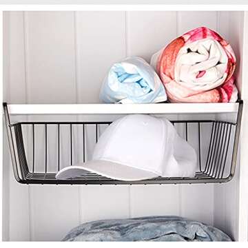 Undershelf Storage Basket Under Shelf Wire Basket Household Metal Under Shelf Hanging Storage Bin Ba...