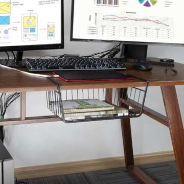 Undershelf Storage Basket Under Shelf Wire Basket Household Metal Under Shelf Hanging Storage Bin Basket Slides Under Shelves for Storage Space Saving for Kitchen Pantry Bookshelf (Medium, 2 PCS)