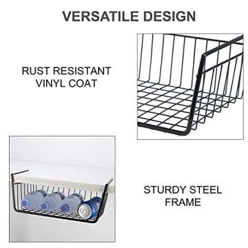 Undershelf Storage Basket Under Shelf Wire Basket Household Metal Under Shelf Hanging Storage Bin Basket Slides Under Shelves for Storage Space Saving for Kitchen Pantry Bookshelf (Medium, 2 PCS)