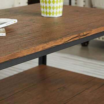 Homissue 43’’ Rectangular Coffee Table, Vintage Industrial Cocktail Table with Lower Storage Shelf for Living Room, Brown Finish