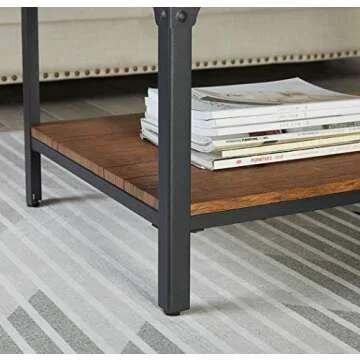 Homissue 43’’ Rectangular Coffee Table, Vintage Industrial Cocktail Table with Lower Storage Shelf for Living Room, Brown Finish